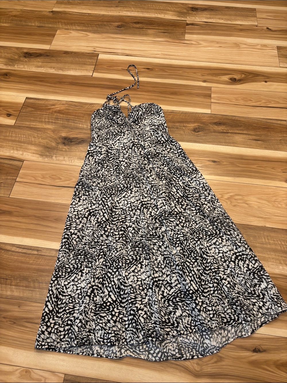 H&M Black and White Printed Halter Maxi Dress